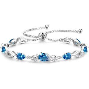 Teardrop Silver Birthstone Tennis Bracelet 9x7mm Gemstone - 12-Topaz
